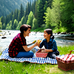 Picnic in Nature**

"A fully clothed family enjoying a picnic by a clear mountain stream. They are wearing modest, outdoor attire. The scene includes a checkered picnic blanket, a basket with food, and surrounding lush greenery. Focus on capturing the joyful atmosphere and the beauty of the natural environment. Perfect anatomy, correct proportions, natural pose, safe for work, appropriate content, professional, family-friendly."

**